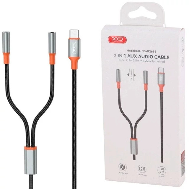 کابل انتقال صدای تایپ سی به جک 3.5 میلی متری 1.2 متری ایکس او R269B XO cable