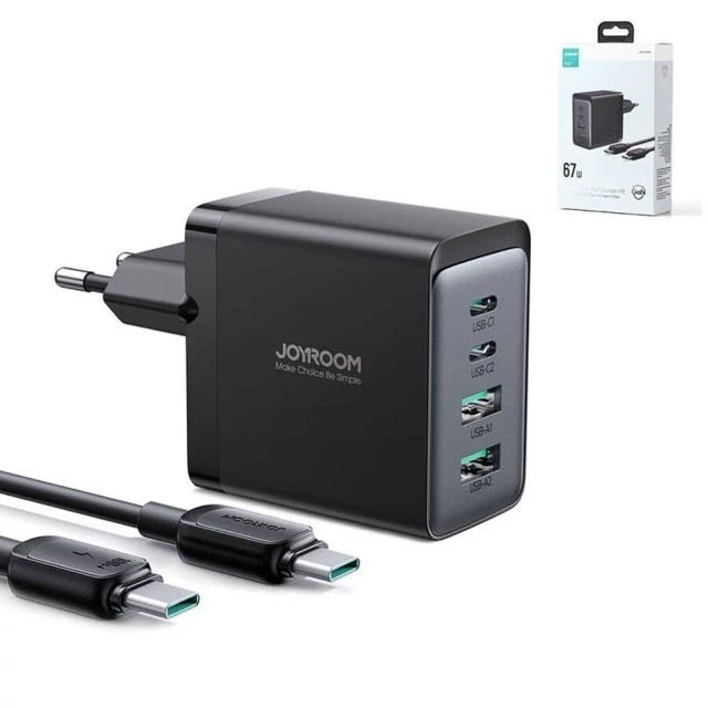 شارژر دیواری تایپ سی و یو اس بی 67 وات با کابل دو سر تایپ سی جویروم TCG02 JOYROOM TCG02 GaN