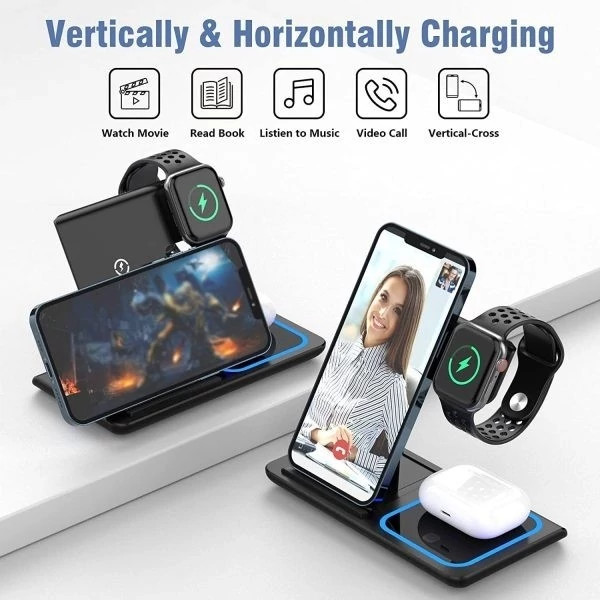 شارژر وایرلس Wireless Charging Station 3 in 1 Foldable Wireless