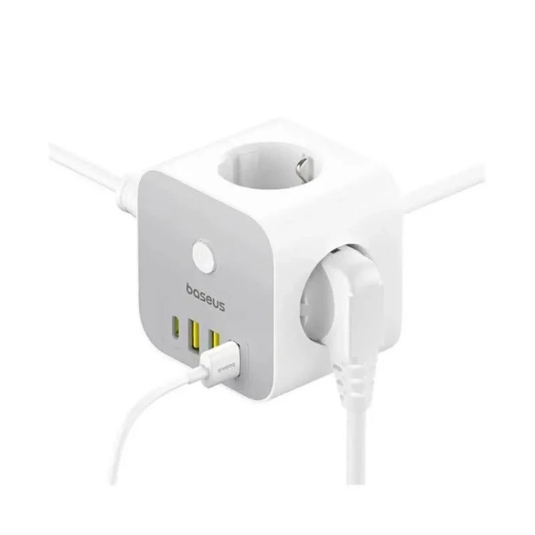 شارژر رومیزی 7 پورت باسئوس مدل PowerCombo Cube 3AC+3U+1C توان 20 وات طول کابل 1.5 متر