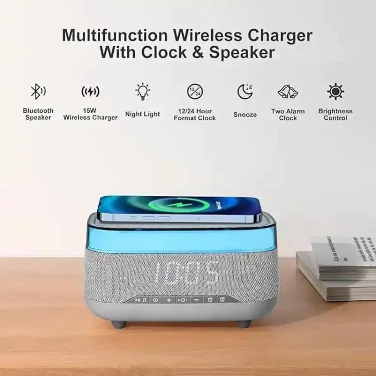 اسپیکر بلوتوثی چندکاره مدل Multifunctional Digital Alarm-Wireless Charger