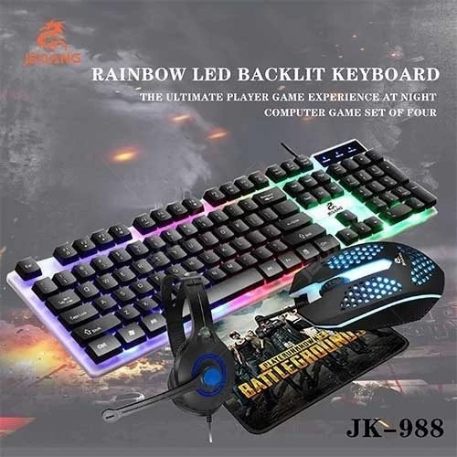 ست کیبورد و ماوس سیم دار گیمینگ به همراه پد ماوس و هدست JEQANG مدل JK-988 Wired gaming keyboard and mouse set with mouse
