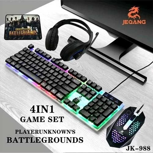 ست کیبورد و ماوس سیم دار گیمینگ به همراه پد ماوس و هدست JEQANG مدل JK-988 Wired gaming keyboard and mouse set with mouse