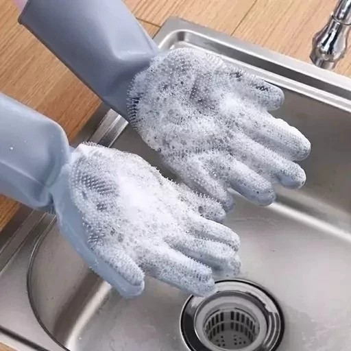 دستکش سیلیکونی پرزدار ( سایز بزرگ یک جفت وارداتی) دستکش سیلیکونی ظرفشویی دستکش