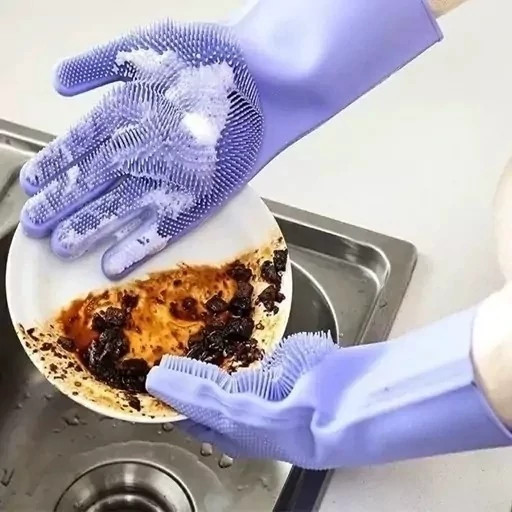 دستکش سیلیکونی پرزدار ( سایز بزرگ یک جفت وارداتی) دستکش سیلیکونی ظرفشویی دستکش