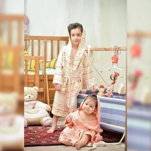 حوله یزدی تنپوش بچه گانه سایز 90 حوله یزدی تن پوش کودک نخی جنس 100 درصد نخ