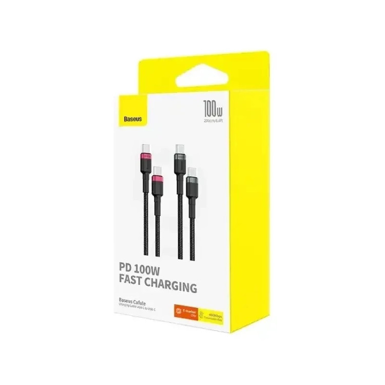کابل شارژ Type-C to Type-C باسئوس مدل Cafule Series با طول 2 متر 100 وات (2عددی