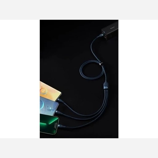 کابل شارژ و دیتا سه سرمیکرو، تایپ سی و لایتنینگ بیسوس Baseus Flash Series One-for-three Fast Charging Data Cable USB...