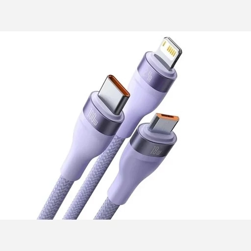 کابل شارژ و دیتا سه سرمیکرو، تایپ سی و لایتنینگ بیسوس Baseus Flash Series One-for-three Fast Charging Data Cable USB...