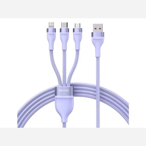 کابل شارژ و دیتا سه سرمیکرو، تایپ سی و لایتنینگ بیسوس Baseus Flash Series One-for-three Fast Charging Data Cable USB...