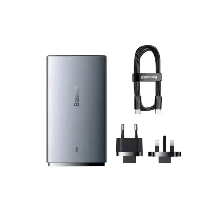 شارژر دیواری دو پورت باسئوس مدل GaN5 Pro Ultra Slim توان 65 وات (همراه کابل)