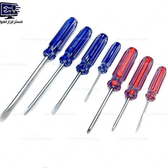 ست پیچ گوشتی 7 عددی برند رایدر پرو دسته شیشه ای چهارسو و دوسو مدل RAIDER PRO RDSD786