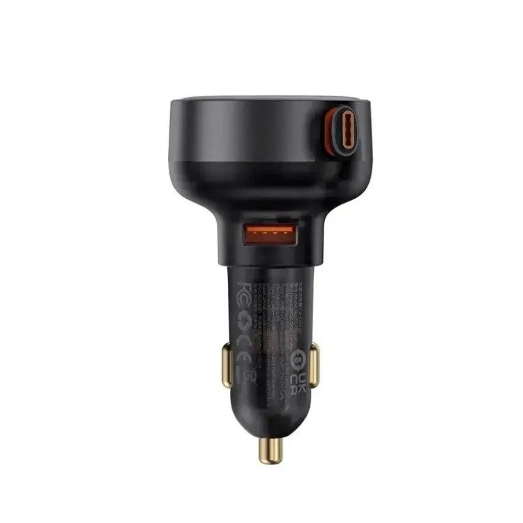 شارژر فندکی باسئوس مدل Enjoyment Pro Car Charger U+Retractable Type-C توان 60 وات