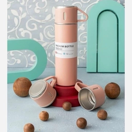 فلاسک مدل کادویی VlACUUM FLASK SET گنجایش 0.5 لیتر به همراه لیوان مجموعه 3