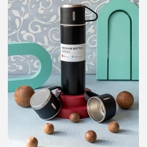 فلاسک مدل کادویی VlACUUM FLASK SET گنجایش 0.5 لیتر به همراه لیوان مجموعه 3