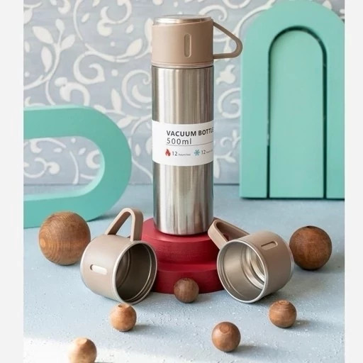 فلاسک مدل کادویی VlACUUM FLASK SET گنجایش 0.5 لیتر به همراه لیوان مجموعه 3