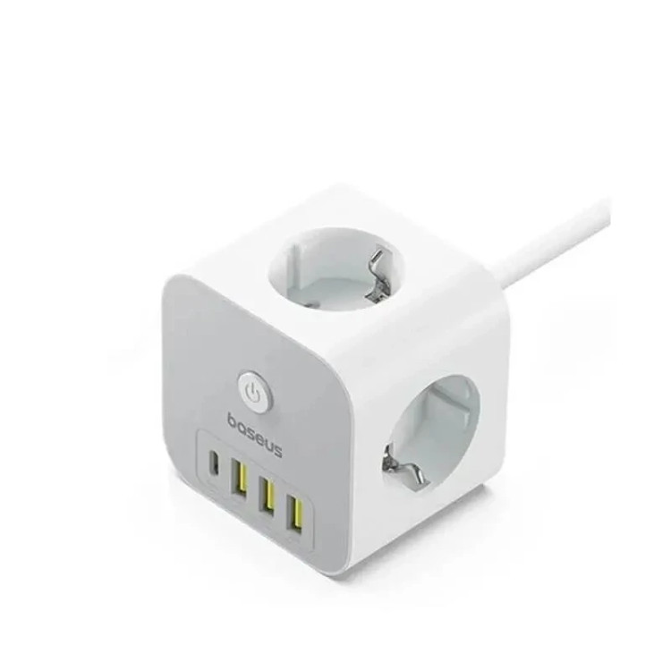 شارژر رومیزی 7 پورت باسئوس مدل PowerCombo Cube 3AC+3U+1C توان 20 وات طول کابل 1.5 متر
