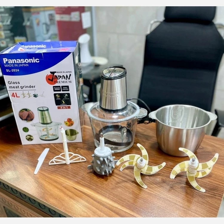 خردکن دوکاسه پاناسونیک ژاپن 4لیتر 6+6 تیغه تیتانیوم طلایی سیرپوست کن و همزن -3 کاره- 3000W وات مدلSL-2024