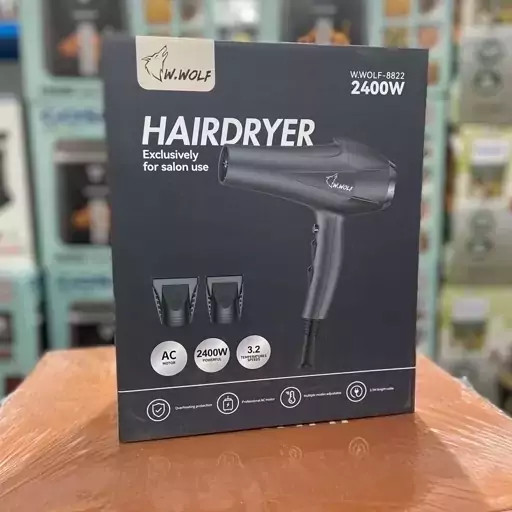 سشوار ولف w.wolf توان 2400 وات باد سرد و گرم سه حالته پرتاب باد سه سرعته بدنه سنگین