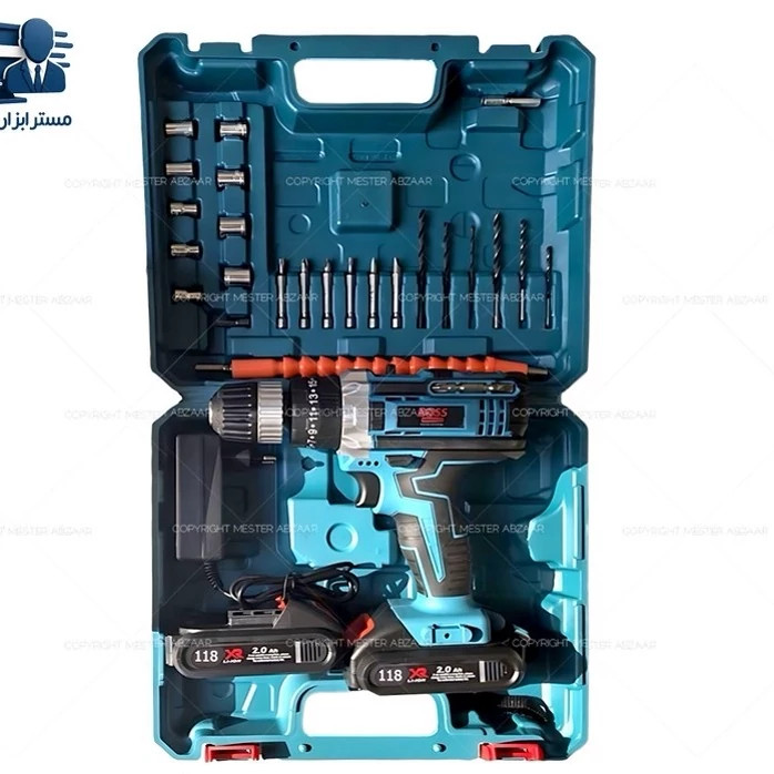 دریل پیچ گوشتی چکشی شارژی طرح ماکیتا 118 VF با لوازم کامل برند باس مدل BOSS BS123XY-5 XGT