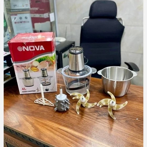 خردکن دوکاسه نوا- ظرفیت 4+4 لیتری- 6+6 تیغه تیتانیوم طلایی همراه با سیر پاک کن و همزن-3 کاره- قدرت 3000W وات مدل SL2024
