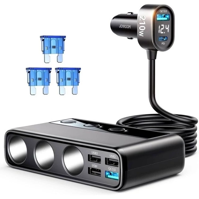 شارژر فندکی فست شارژ ماشین 210 وات تایپ سی و یو اس ب جویرم JR-CL06 JOYROOM
