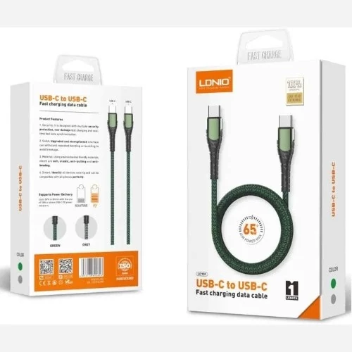 کابل USB-C الدینیو مدل LC101  شارژ سریع 65 وات و انتقال داده با کیفیت