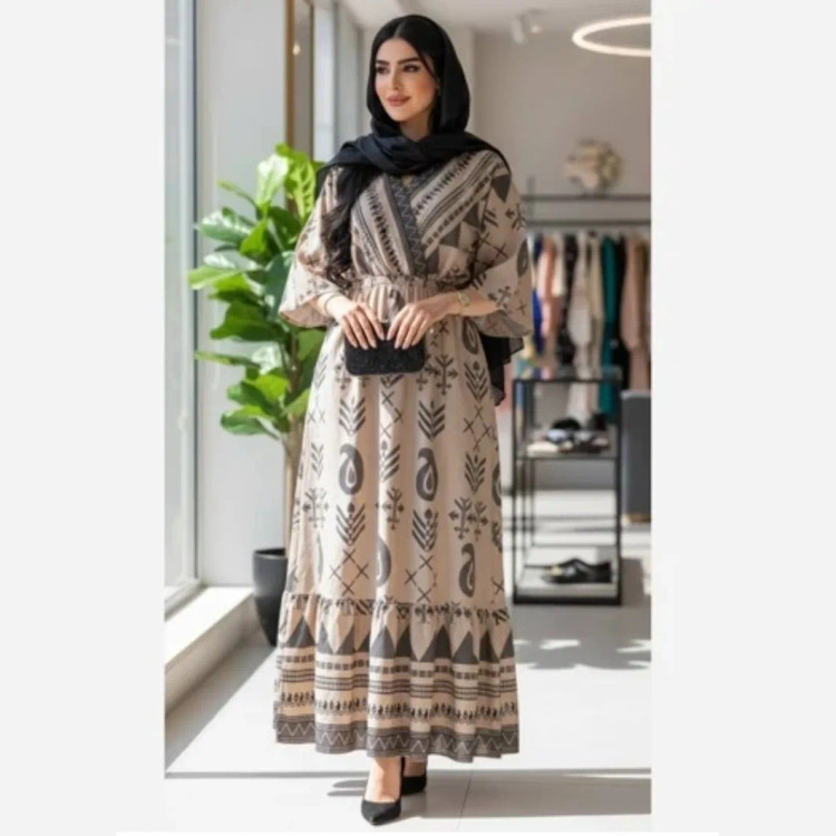 پیراهن زنانه کلوش بلند آستین سه ربع مدل یاس جنس سوپرسافت فری سایز مناسب بارداری و شیردهی