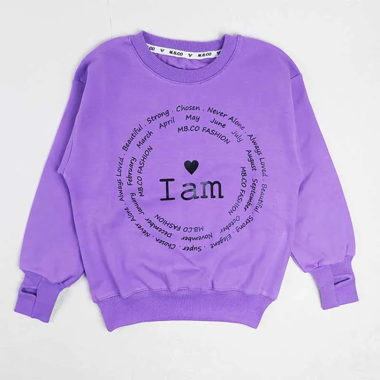 بلوز دخترانه طرح I AM پنبهای آستین فینگردار