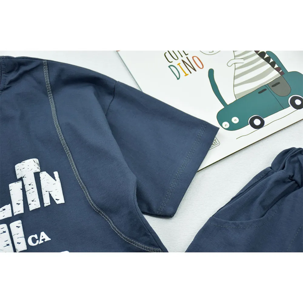 ست تیشرت و شلوارک پسرانه نخی طرح دار بهاره و تابستانه