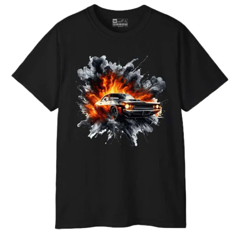 تیشرت آستین کوتاه مردانه پاد آفرین مدل ماشین دوج کد 1722 طرح چاپ یقه گرد نخ پلی استر