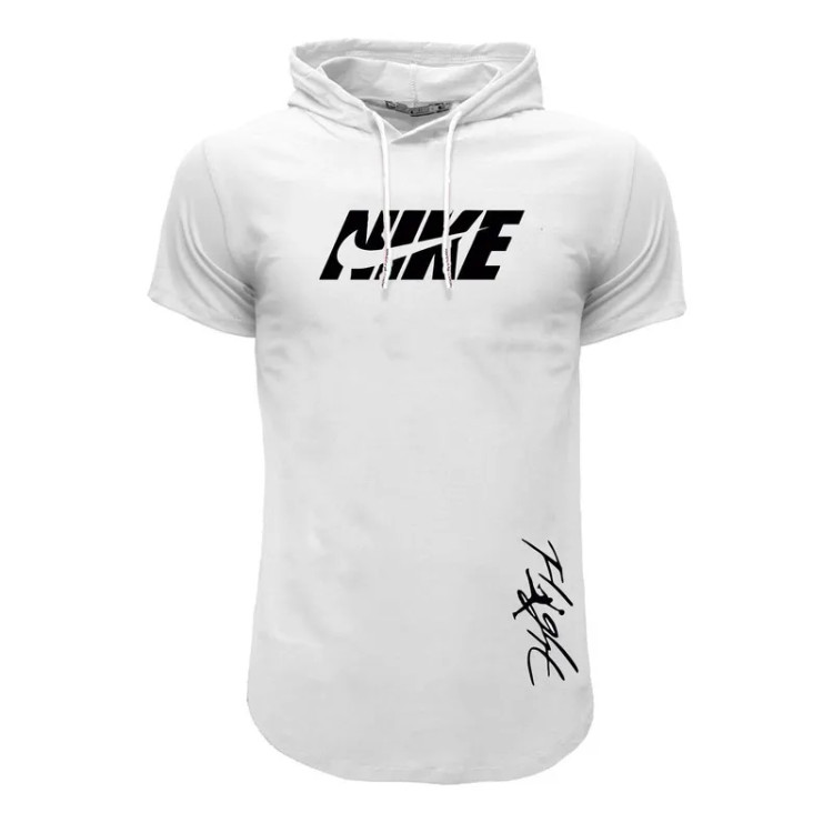 تیشرت کلاه دار مردانه سفید طرح نایک مدل Z6957