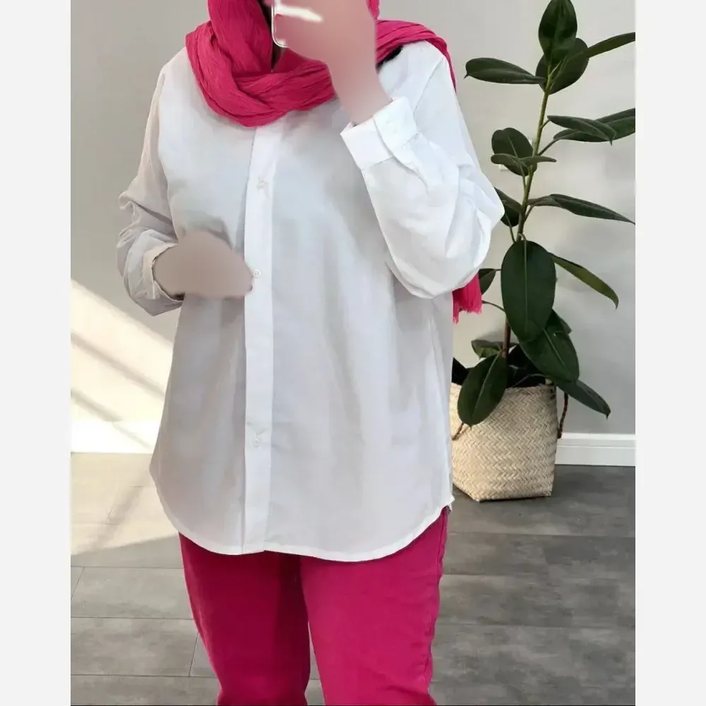 شومیز زنانه داکرون سفید فری سایز مناسب سایز 38 تا 46