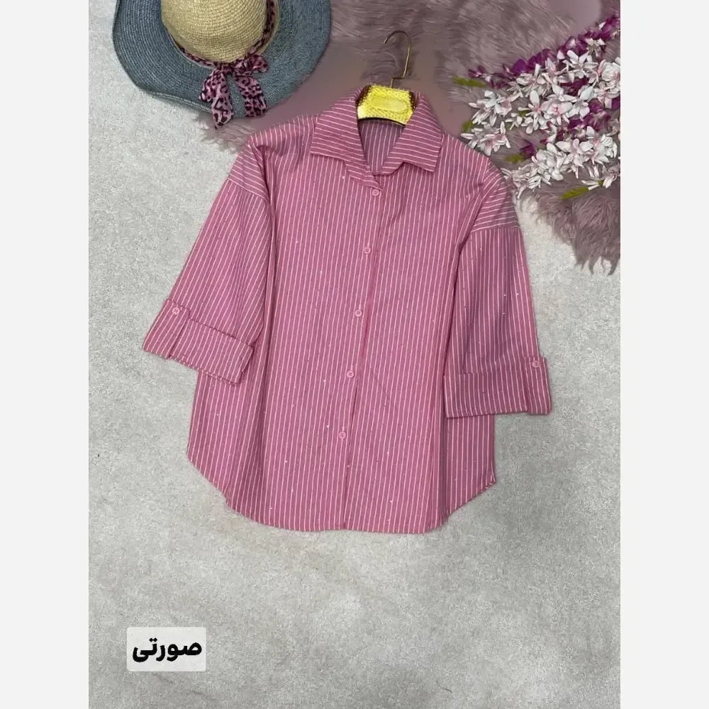 شومیز زنانه راه راه لنین نگین کوبی شده مدل گیسا فری سایز 38 تا 46