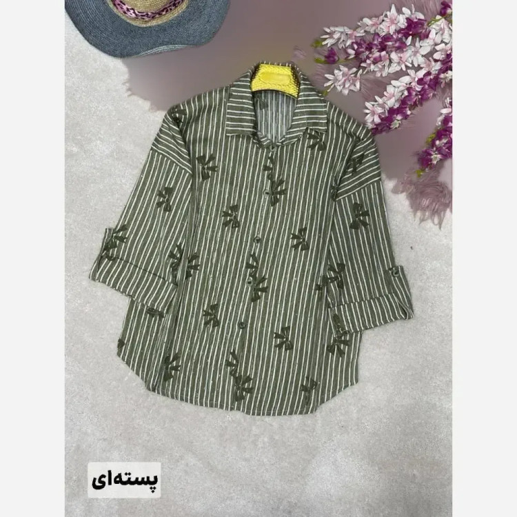 شومیز راه راه زنانه جنس ایوا کاملس نگین دار فری سایز 38 تا 46
