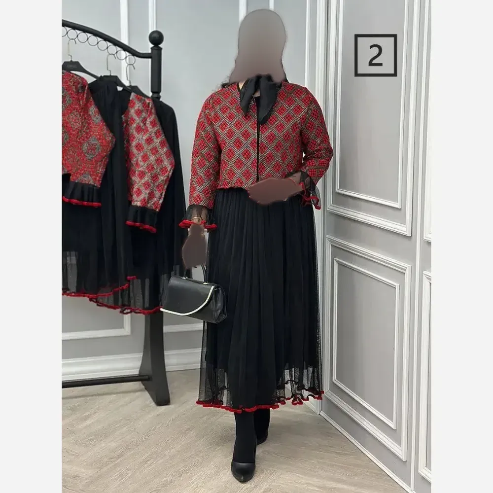 ست کت و دامن زنانه مدل گلرخ جنس تافته سوزن دوزی سایز فری 36 تا 46