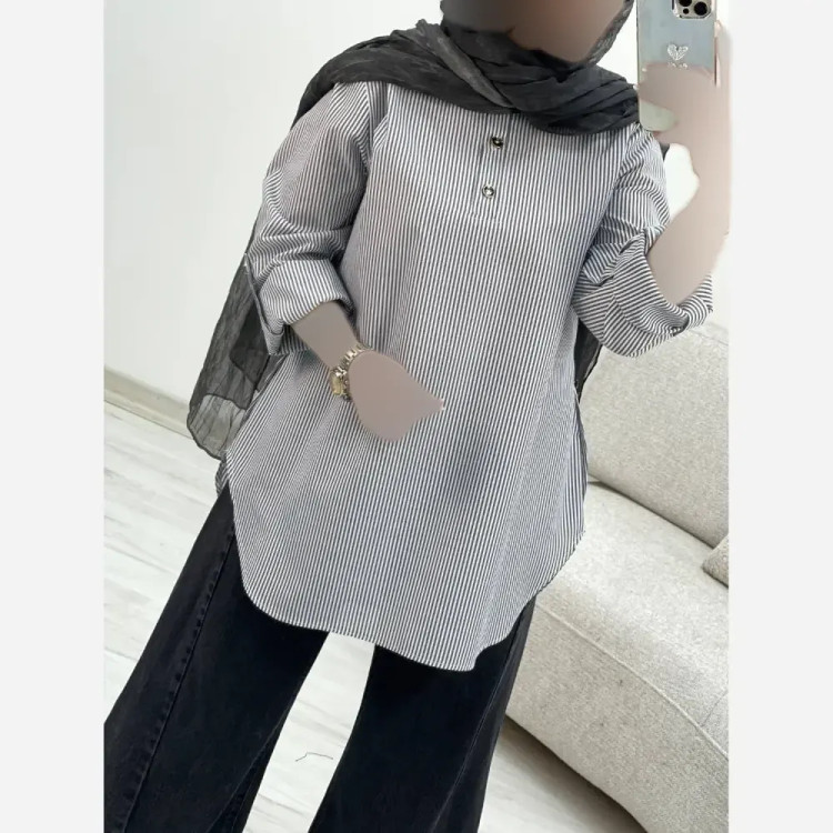 شومیز مانتویی زنانه مدل مینا جنس لنین ایرانی در دو رنگ و دو سایزبندی