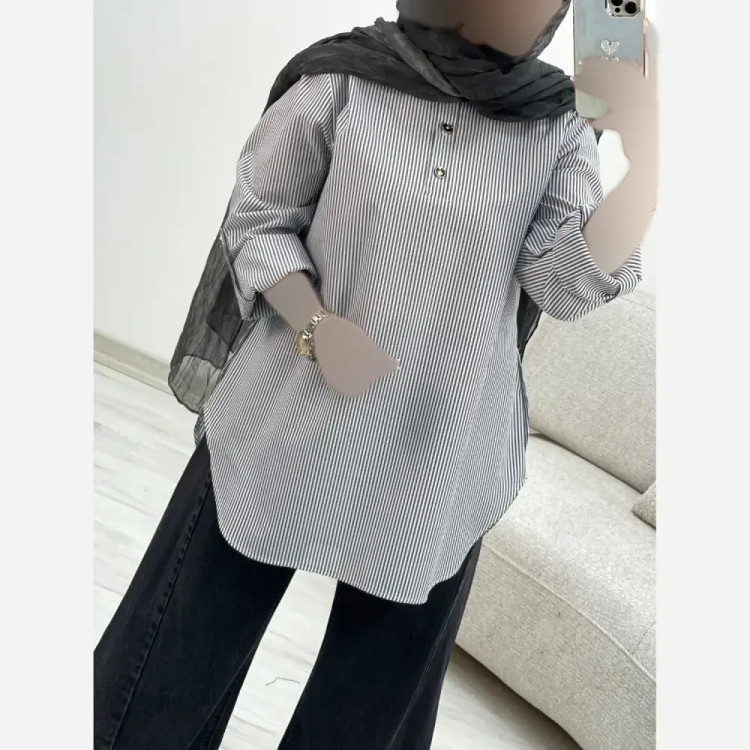 شومیز مانتویی زنانه مدل مینا جنس لنین ایرانی در دو رنگ و دو سایزبندی