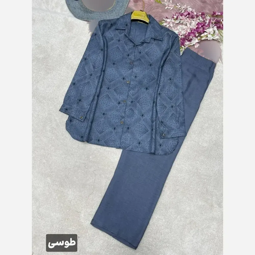 ست شومیز و شلوار زنانه مدل دنیز جنس بوگاتی و صوفیا سایز فری 38 تا 46