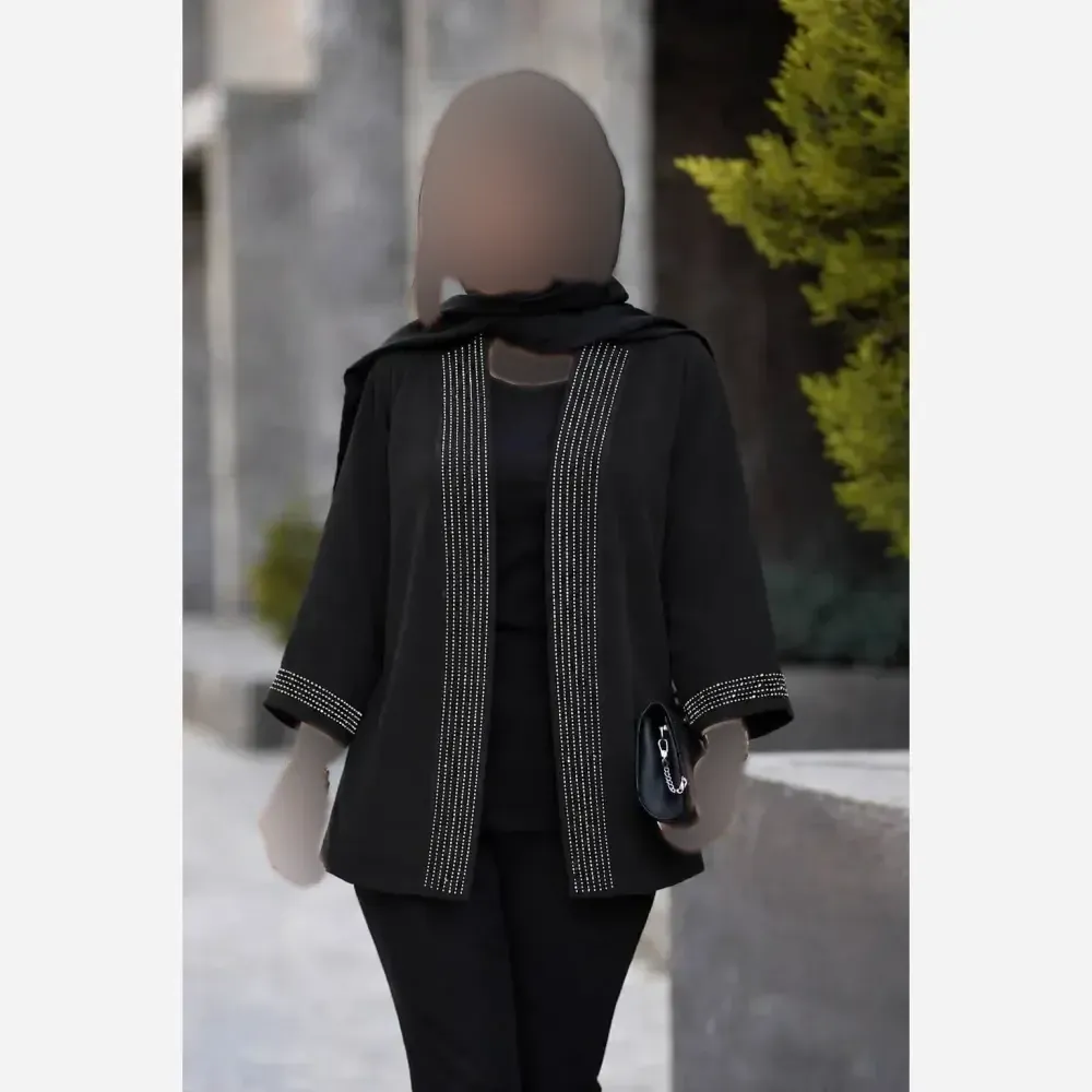 کت مجلسی زنانه نگین دار جلو باز آستین سه ربع جنس مازراتی اعلا