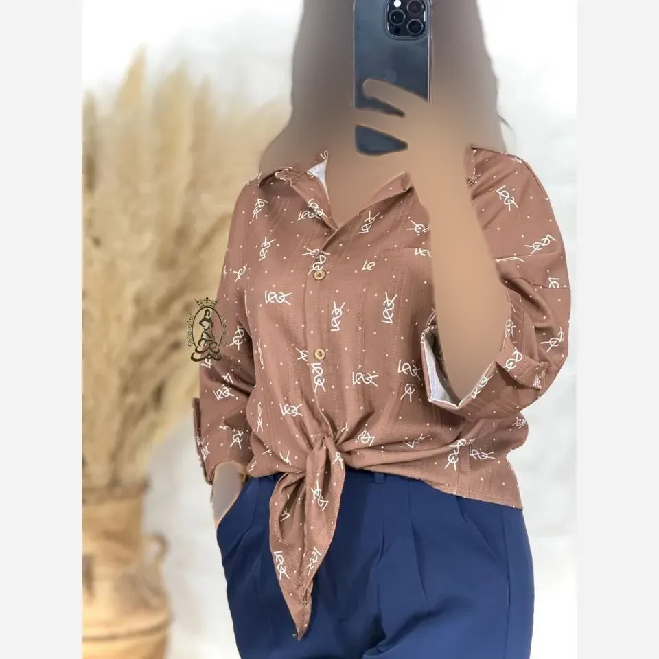 شومیز زنانه گره ای جنس لنین زنجیری فری سایز مناسب 38 تا 48
