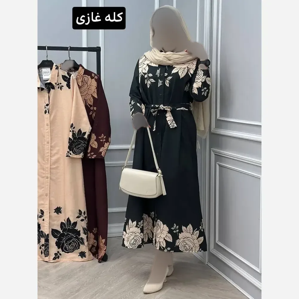مانتو پیراهنی گلدار زنانه جنس پنبه پفکی فری سایز