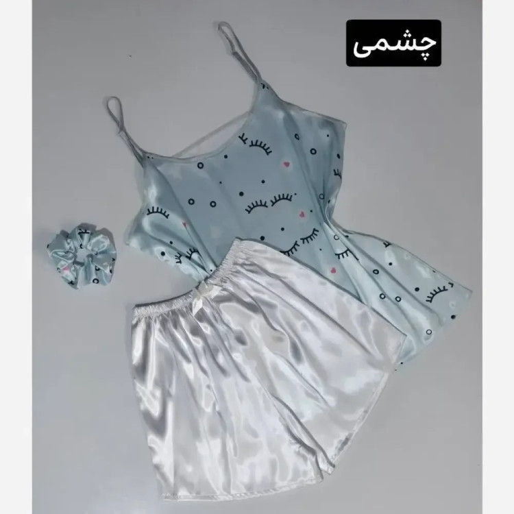 ست فانتزی تاپ و شورتک ساتن الیکس خارجی به همراه اسکرانچی فری سایز تا 44