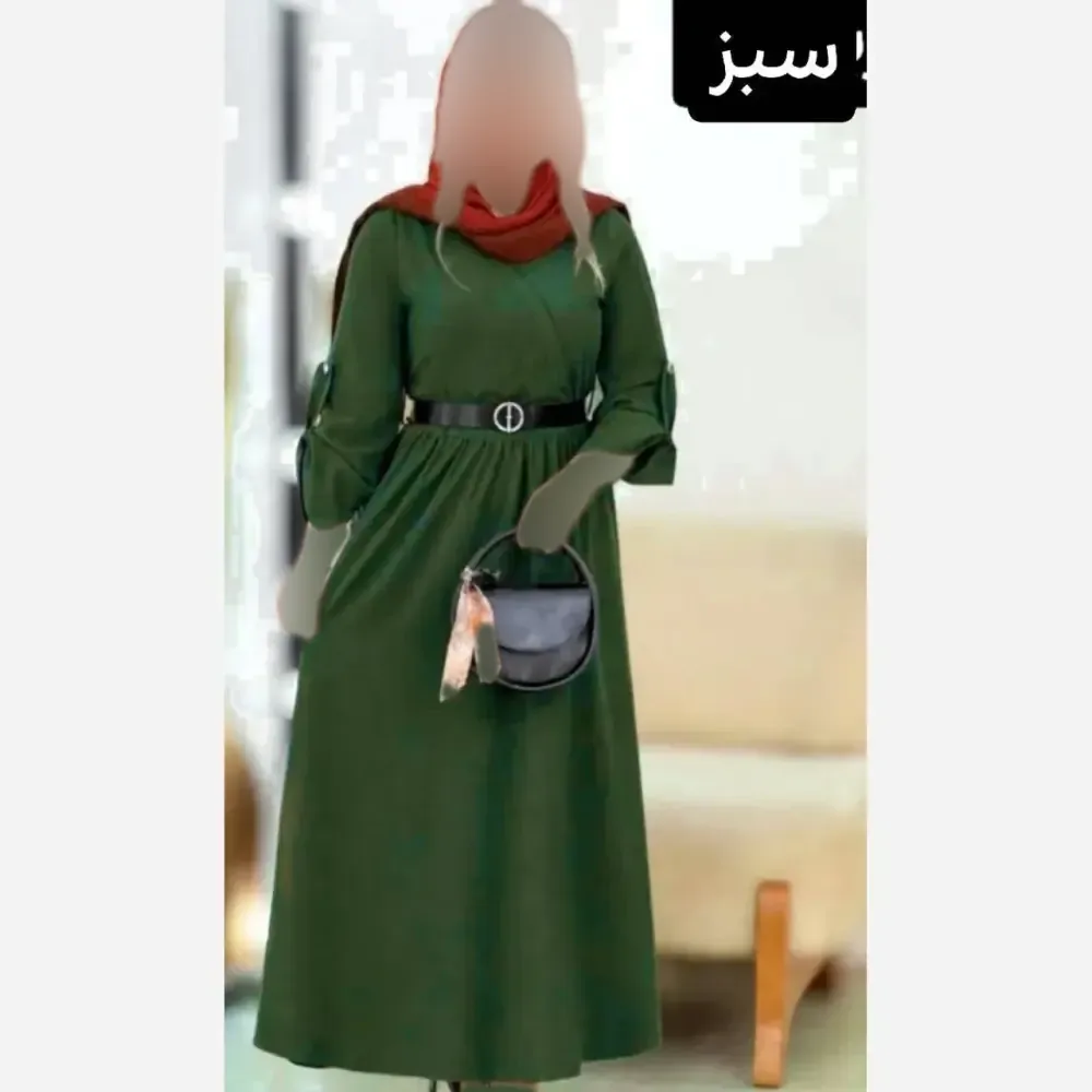پیراهن بلند زنانه مدل آنجولینا جنس الیزه فری سایز تا 48 با کمربند چرمی