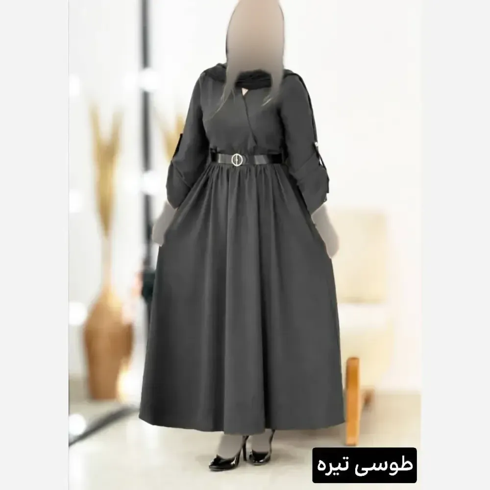 پیراهن بلند زنانه مدل آنجولینا جنس الیزه فری سایز تا 48 با کمربند چرمی