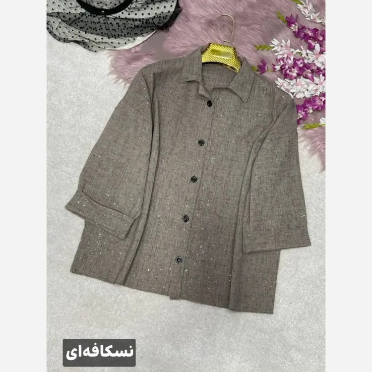 شومیز مانتویی زنانه مدل غزل جنس شانتون شاین رنگ نسکافهای فری سایز 38 تا 48