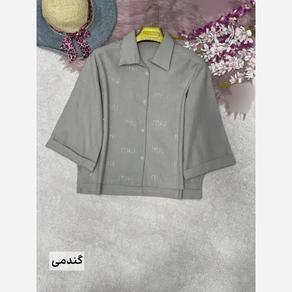 شومیز لنین نگین کوبی شده زنانه فری سایز 38 تا 46