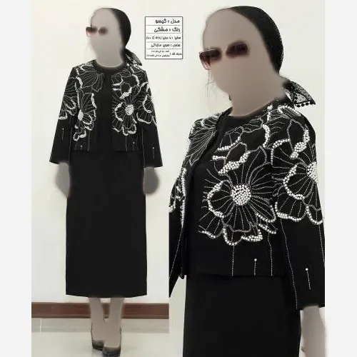 ست کت و سارافون زنانه بیگ سایز مدل گیسو جنس سوپر مازراتی با خرجکار نگین و مروارید