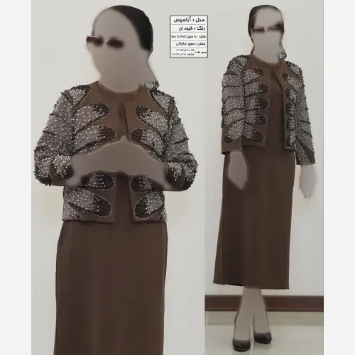 کت و سارافون زنانه مدل آرتمیس جنس سوپر مازراتی آستردار با خرجکار مروارید و نگین