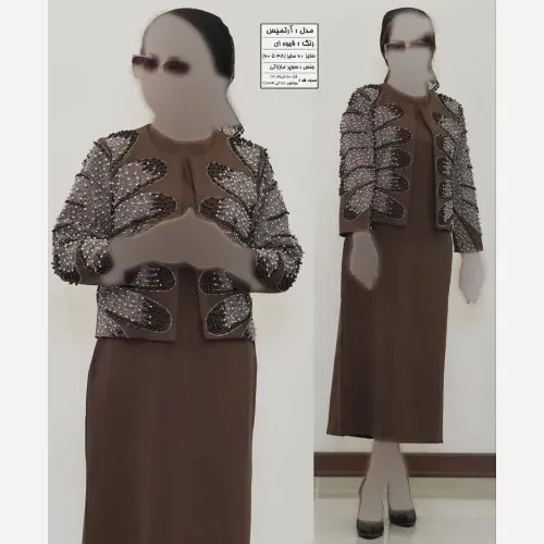 کت و سارافون زنانه مدل آرتمیس جنس سوپر مازراتی آستردار با خرجکار مروارید و نگین